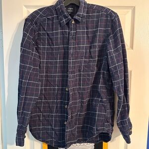 J. Crew Men's Flannel Navy and Red Plaid Shirt